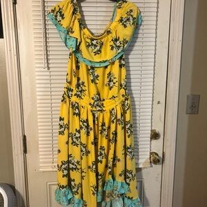 Matilda Jane Floral Yellow and TealRuffle Dress XL